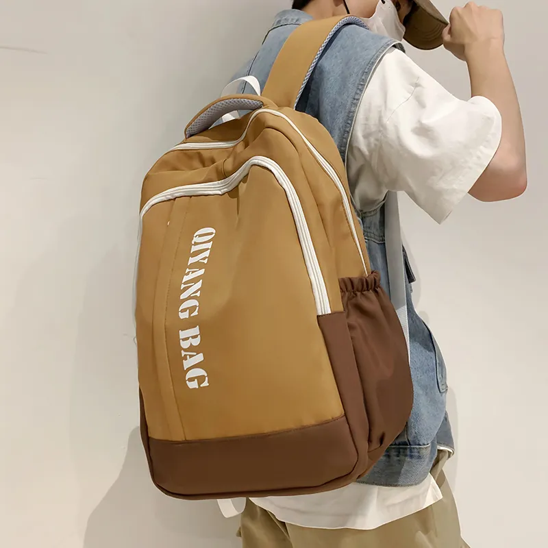 MOK Nylon Backpack Unisex Black/Yellow/Blue/Brown-9