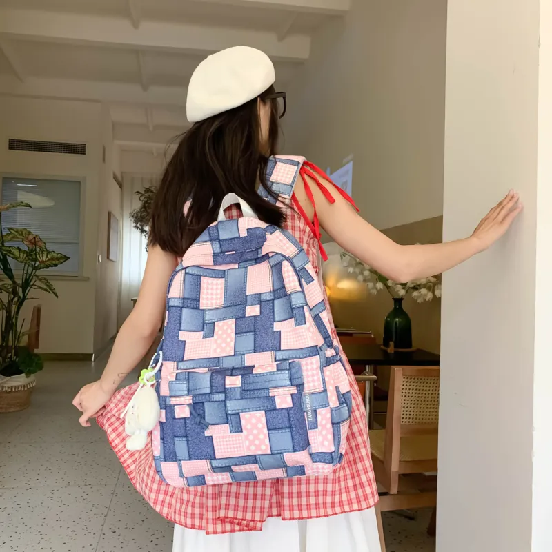 MOK Nylon Backpack Women's Gray/Pink/Khaki/Royal Blue-4