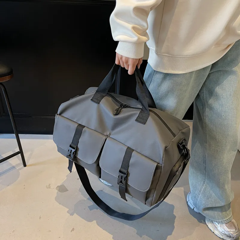MOK Fabric Gym Bag Large Size Unisex Gray/Black/Green-1