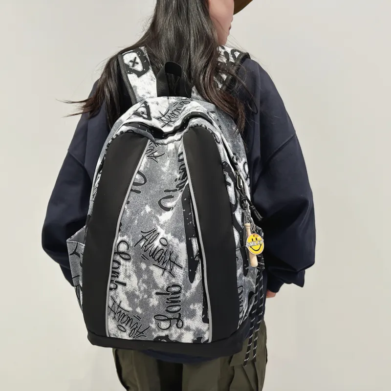 MOK Nylon Backpack Regular Unisex Black/Gray/Blue-5