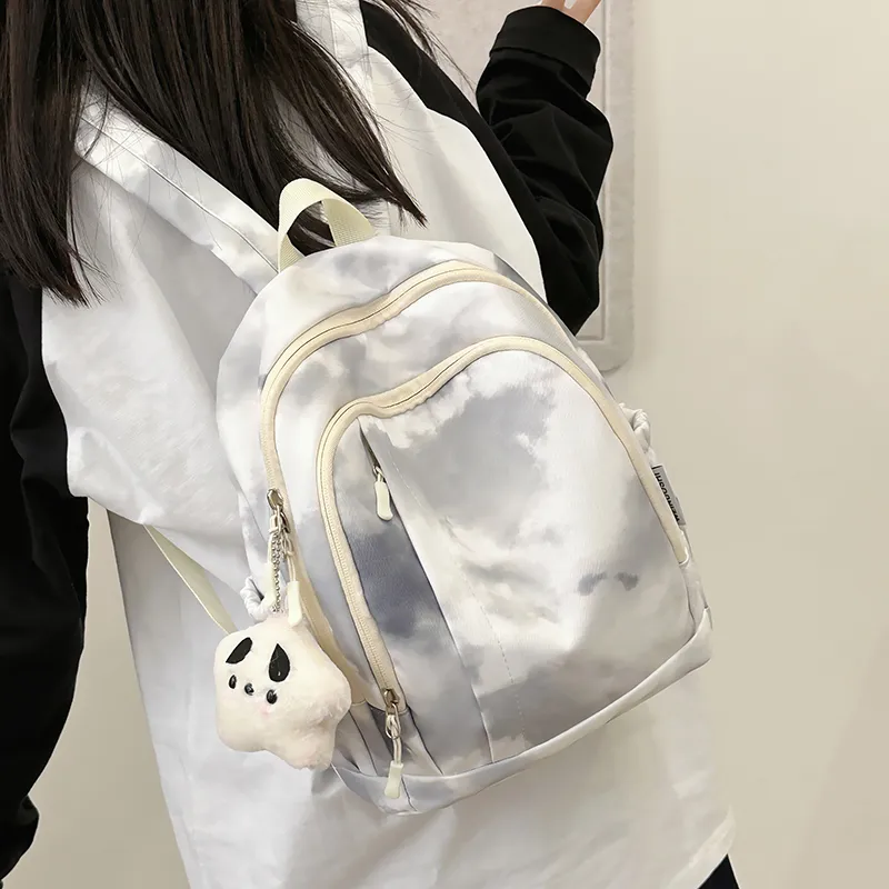 MOK Nylon Fabric Backpack Regular Unisex Gray/Purple/Yellow/Blue/Pink-2
