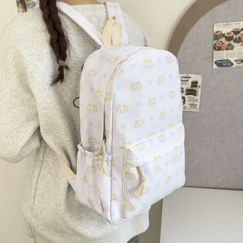 MOK Nylon Backpack Women's White Star/Blue Kitten/Yellow Kitten-8