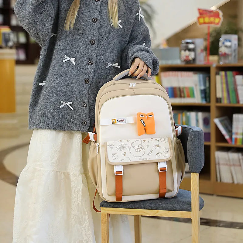 MOK Nylon Fabric Backpack Regular Women's Khaki/Gray/Orange/Black/Red/Coffee-1