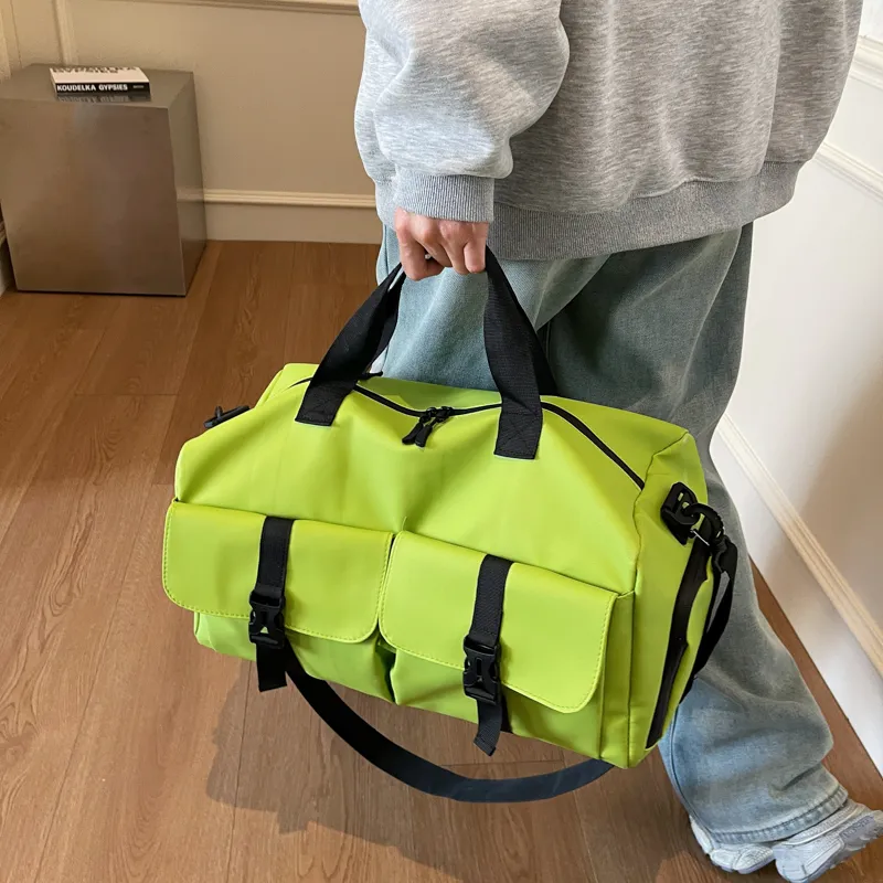 MOK Fabric Gym Bag Large Size Unisex Gray/Black/Green-7