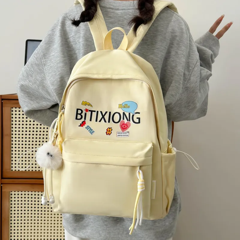 MOK Nylon Backpack Regular Women's White/Black/Yellow/Pink-15