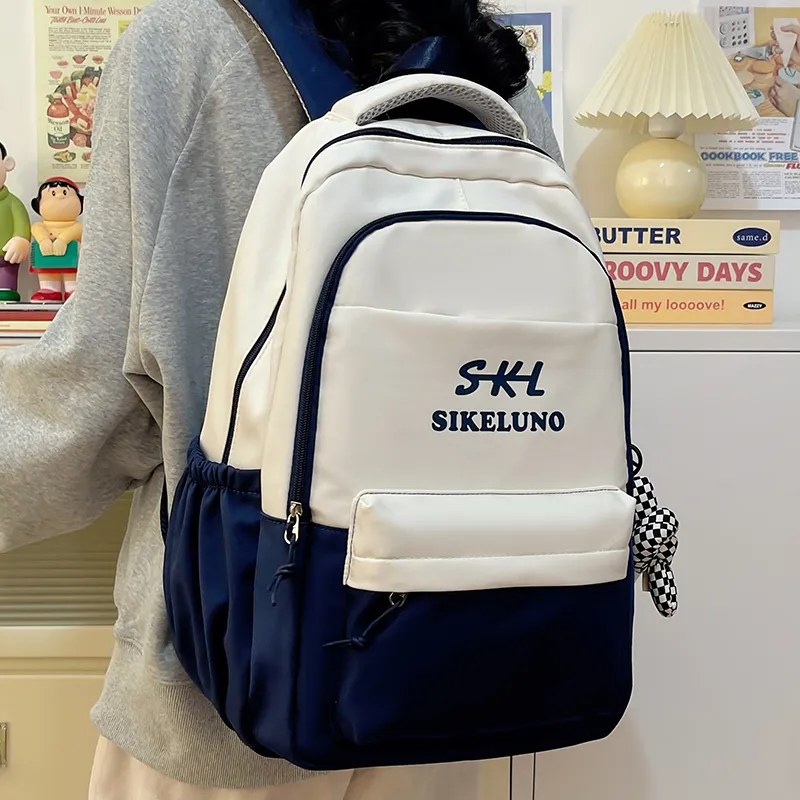 MOK Nylon Backpack Unisex Black/Burgundy/Khaki/Navy Blue-10