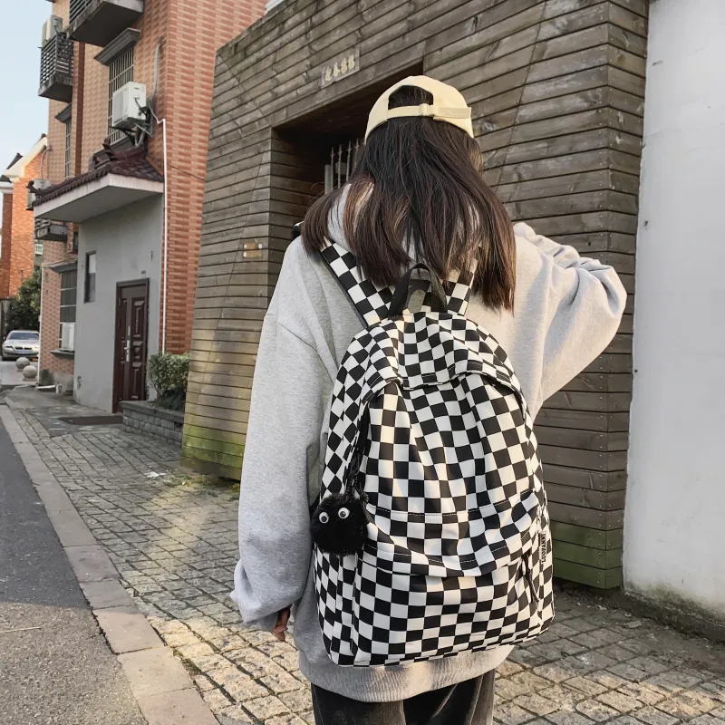 MOK Nylon Backpack Unisex Checkerboard/White/Black-2