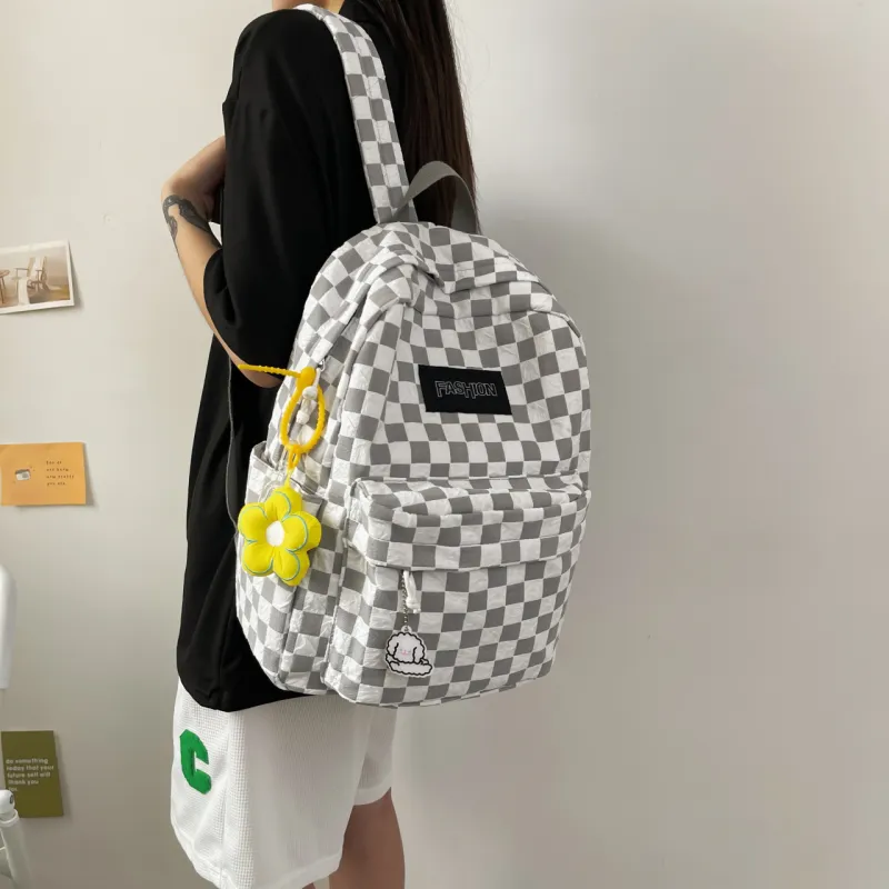 MOK Nylon Backpack Unisex Light Gray/Black/Neon Yellow/Peacock Blue-1