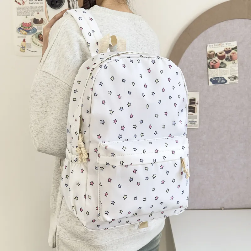MOK Nylon Backpack Women's White Star/Blue Kitten/Yellow Kitten-3