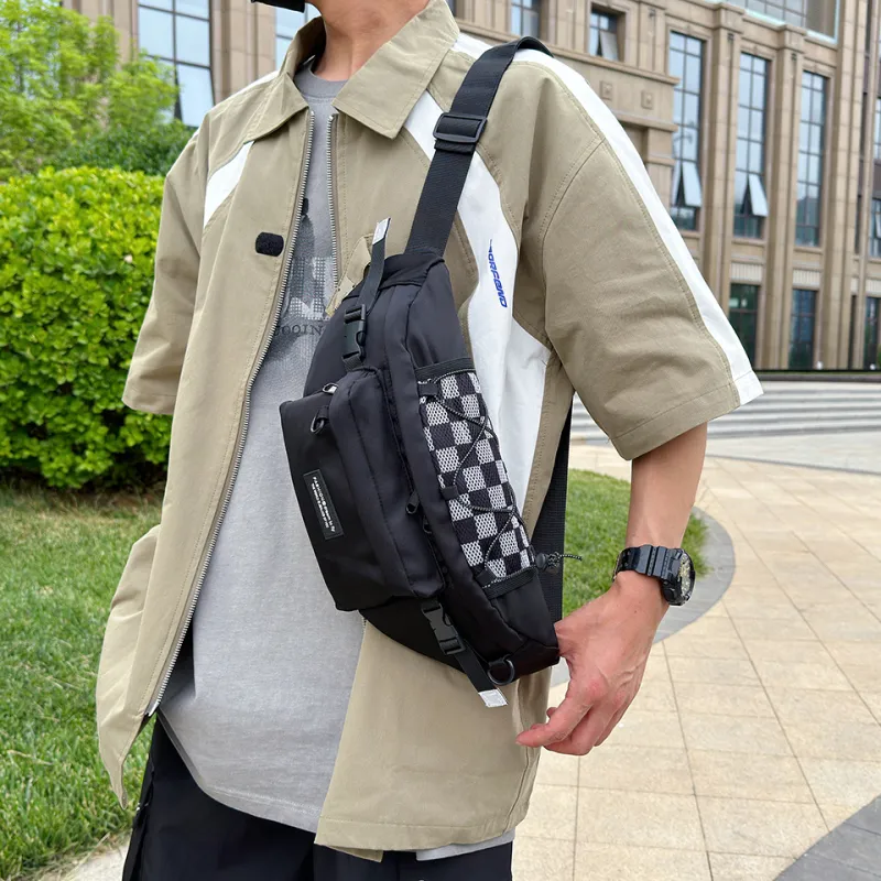 MOK Nylon Crossbody Bag Fanny Pack Sling Bag Unisex White/Black/Khaki-4