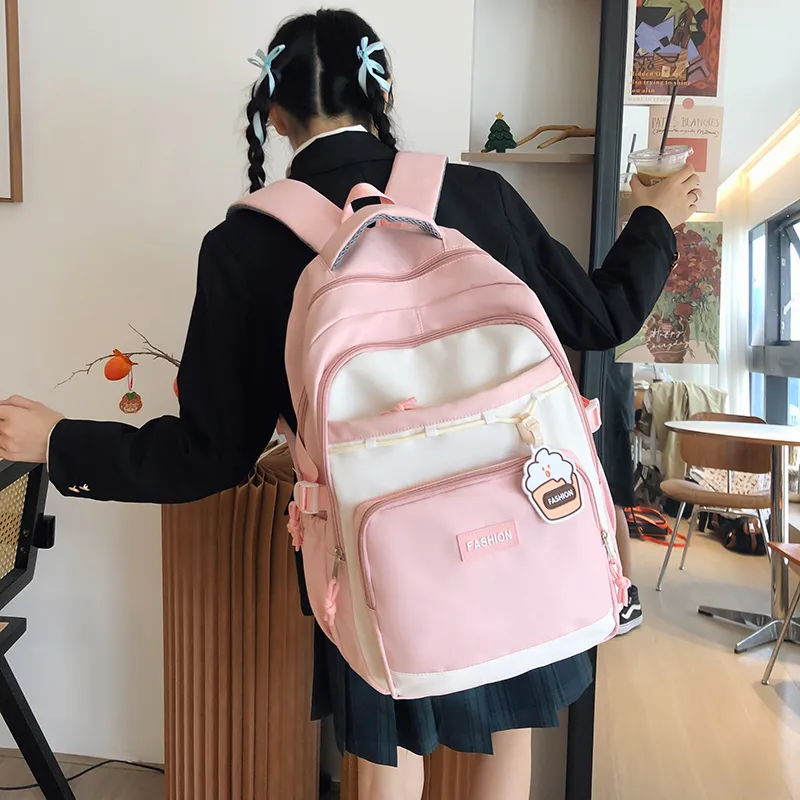 MOK Nylon Backpack Unisex Gray/Black/Green/Blue/Pink-7