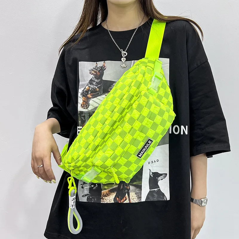MOK Nylon Sling Bag Shoulder Bag Crossbody Bag Regular Unisex Light Gray/Black/Neon Green/Pink-5