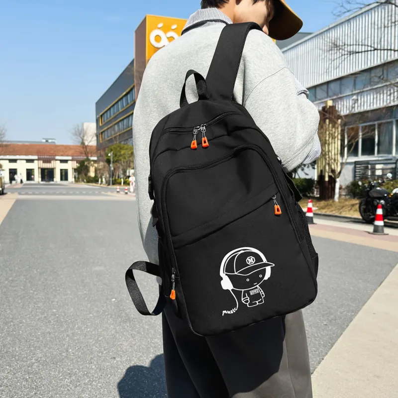 MOK Nylon Backpack Regular Unisex Pure Black/White/Blue/Black-5