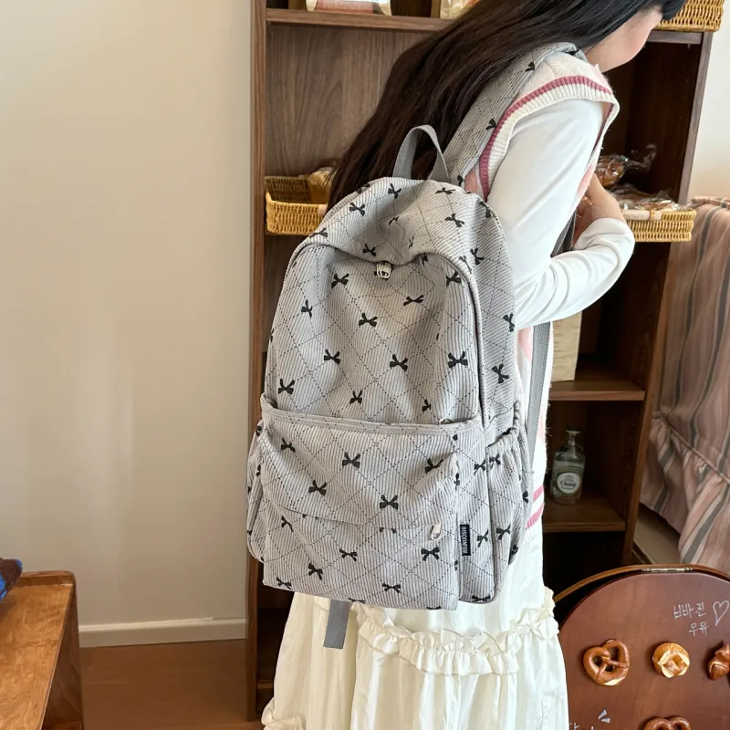 MOK Corduroy Backpack Women's White/Gray/Pink/Coffee-8