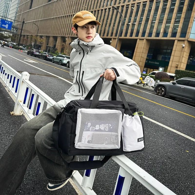 MOK Nylon Gym Bag Medium Size Unisex Gray/Black/Khaki-6