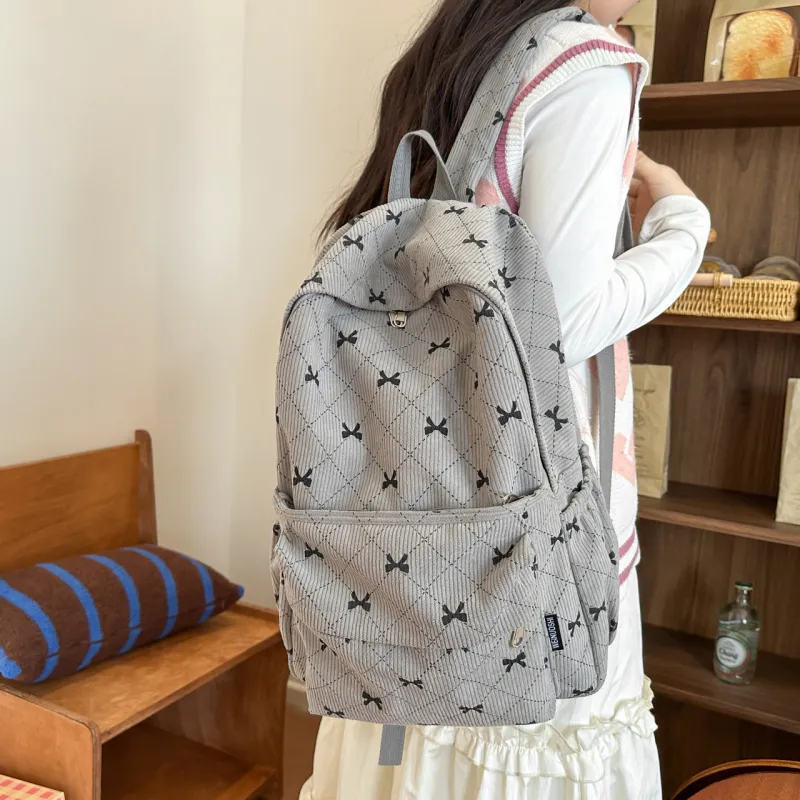 MOK Corduroy Backpack Women's White/Gray/Pink/Coffee-7