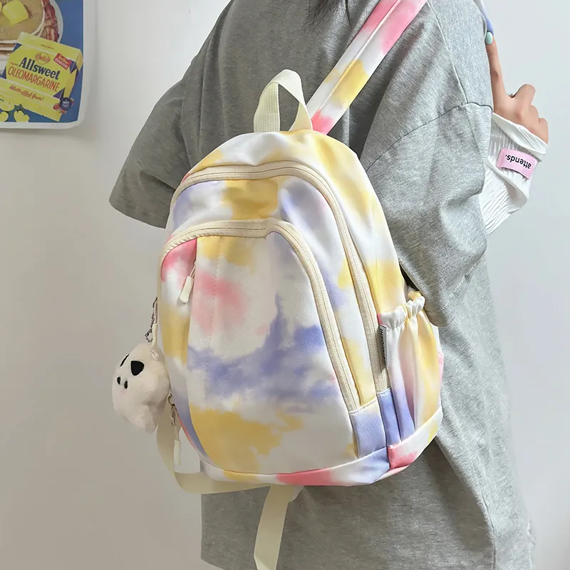 MOK Nylon Fabric Backpack Regular Unisex Gray/Purple/Yellow/Blue/Pink-10