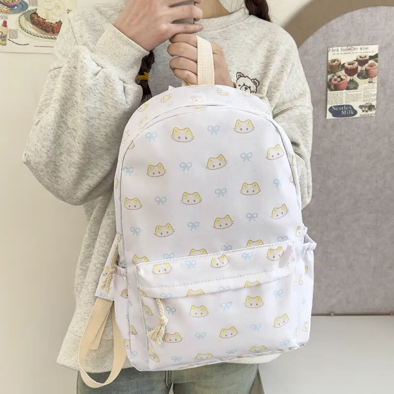 MOK Nylon Backpack Women's White Star/Blue Kitten/Yellow Kitten-9