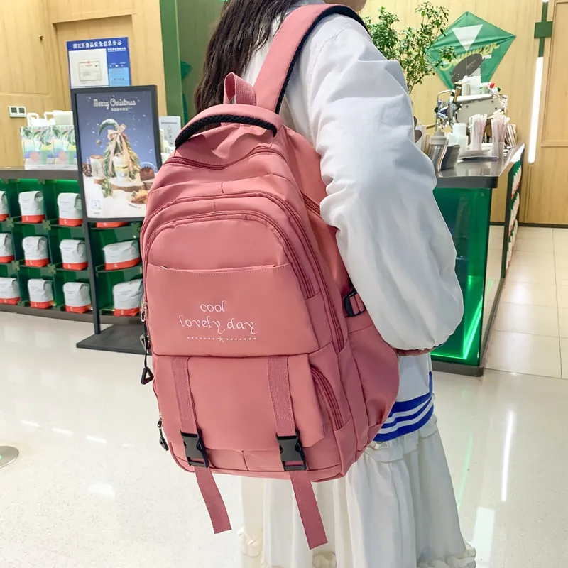 MOK Nylon Backpack Unisex Black/Watermelon Red/Burgundy/Green/Blue/Pink-2