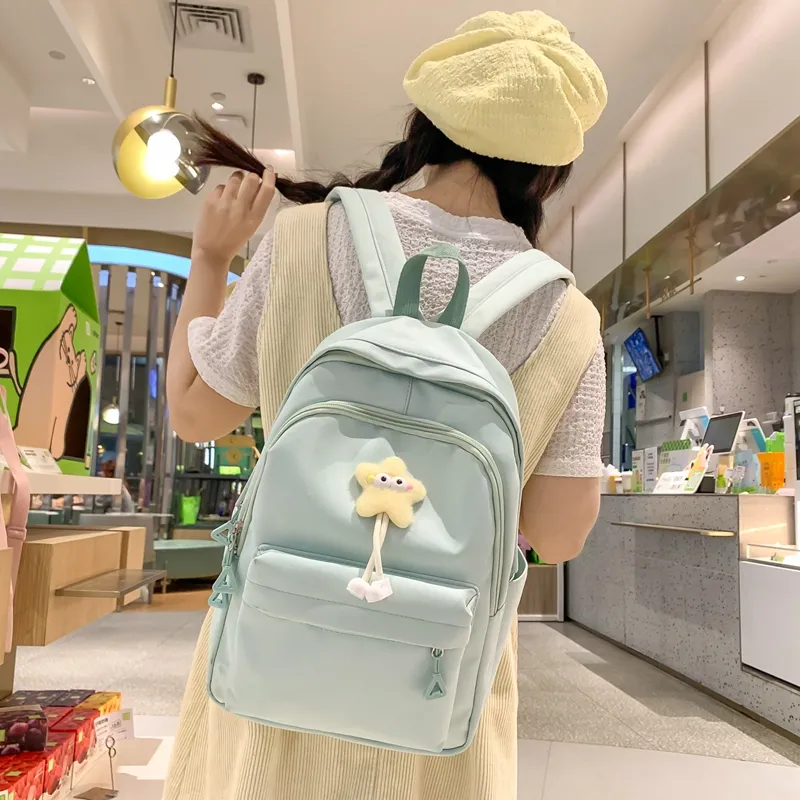MOK Nylon Backpack Unisex Ecru/Black/Yellow/Green/Pink-4