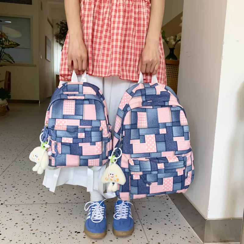 MOK Nylon Backpack Women's Gray/Pink/Khaki/Royal Blue-3