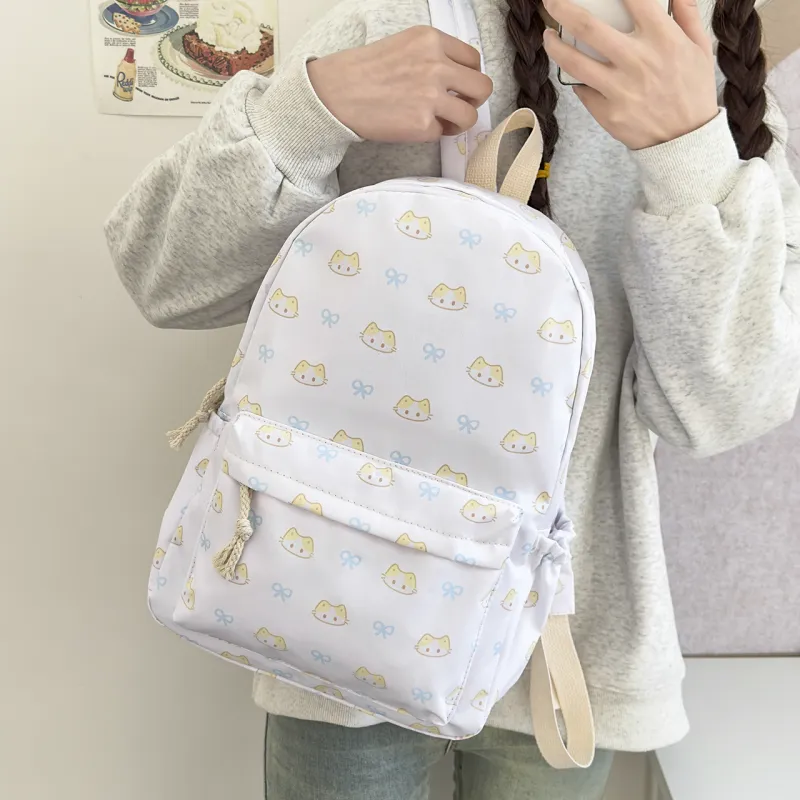 MOK Nylon Backpack Women's White Star/Blue Kitten/Yellow Kitten-5