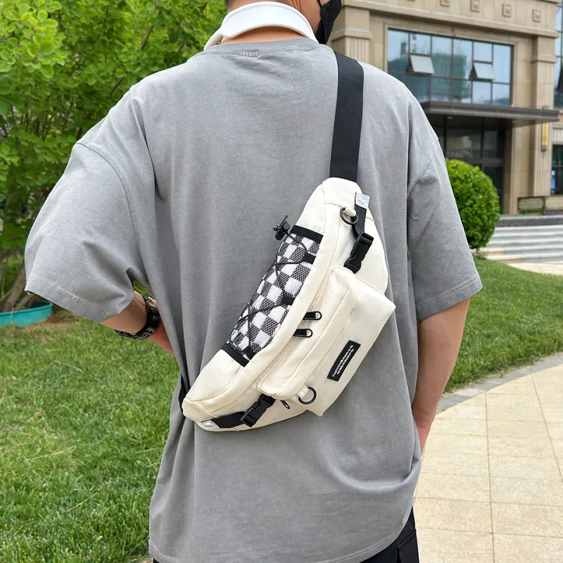 MOK Nylon Crossbody Bag Fanny Pack Sling Bag Unisex White/Black/Khaki-1