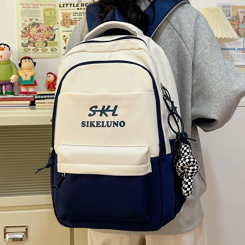 MOK Nylon Backpack Unisex Black/Burgundy/Khaki/Navy Blue-9