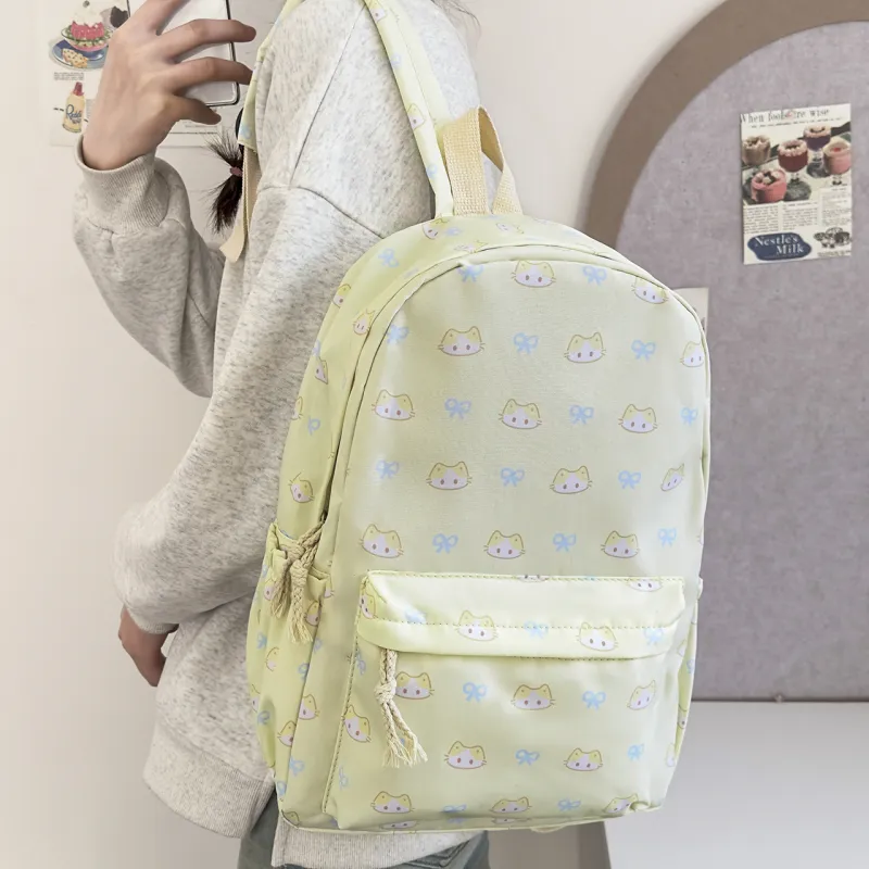 MOK Nylon Backpack Women's White Star/Blue Kitten/Yellow Kitten-15