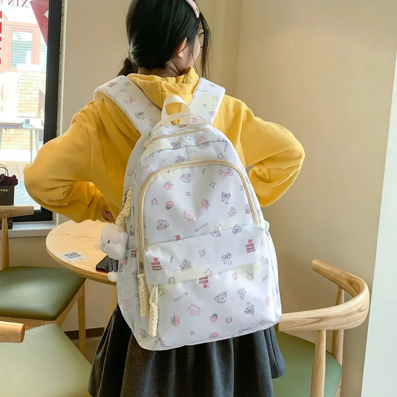 MOK Composite Cloth Backpack Women's White Bunny/White Bear/Light Pink Bunny/Light Blue Bowknot/White Puppy-11