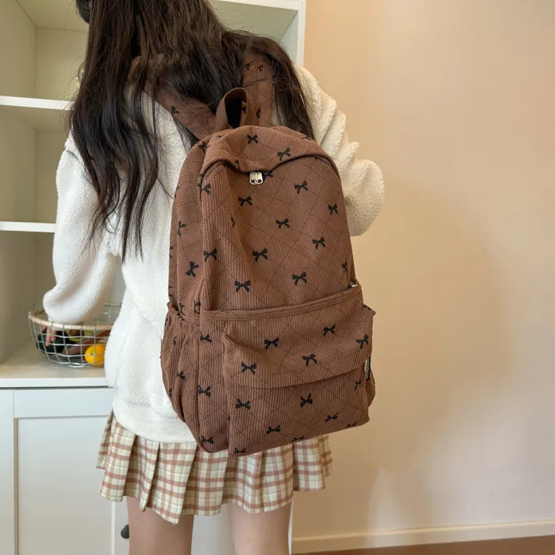 MOK Corduroy Backpack Women's White/Gray/Pink/Coffee-16