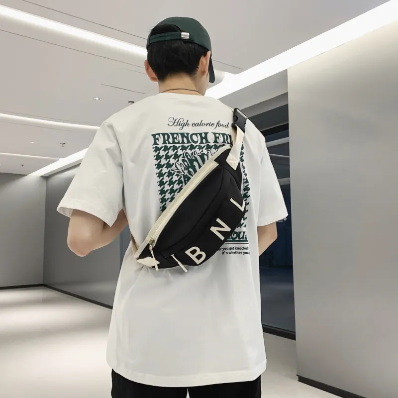 MOK Nylon Crossbody Bag Fanny Pack Sling Bag Regular Unisex White/Orange/White/Green/White/Blue/Black/Blue-8