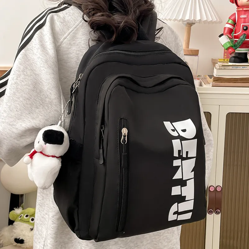 MOK Nylon Backpack Unisex Light Gray/Black/Pink/Yellow-4