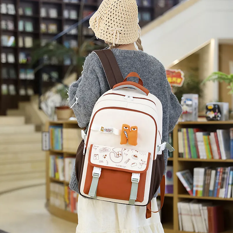 MOK Nylon Fabric Backpack Regular Women's Khaki/Gray/Orange/Black/Red/Coffee-7