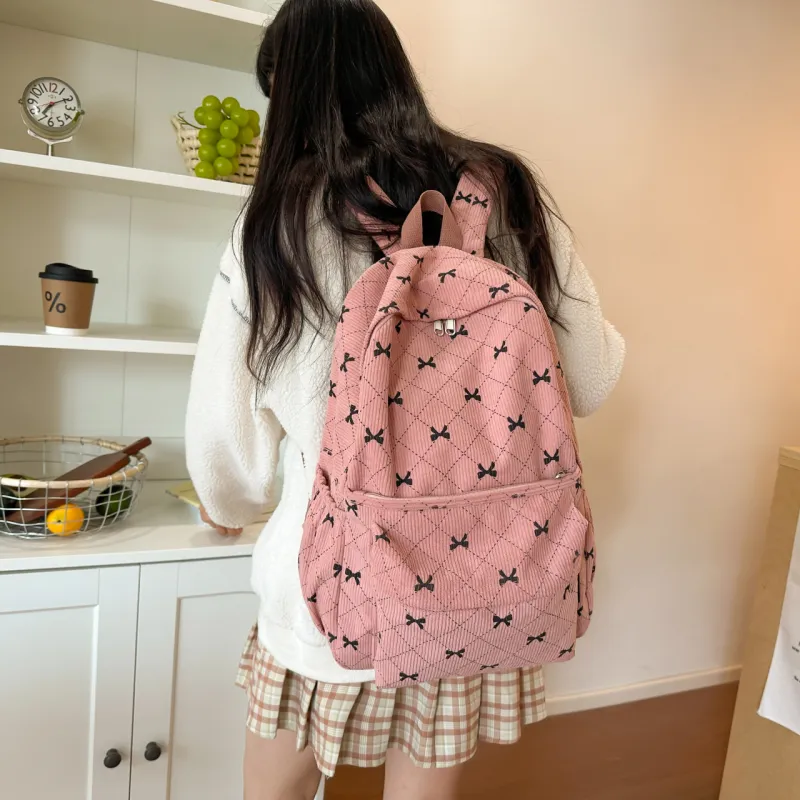 MOK Corduroy Backpack Women's White/Gray/Pink/Coffee-13