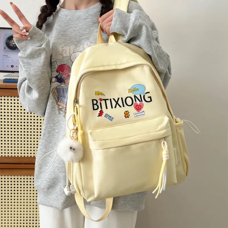 MOK Nylon Backpack Regular Women's White/Black/Yellow/Pink-13