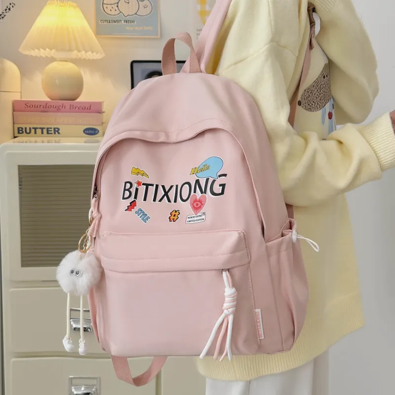 MOK Nylon Backpack Regular Women's White/Black/Yellow/Pink-21