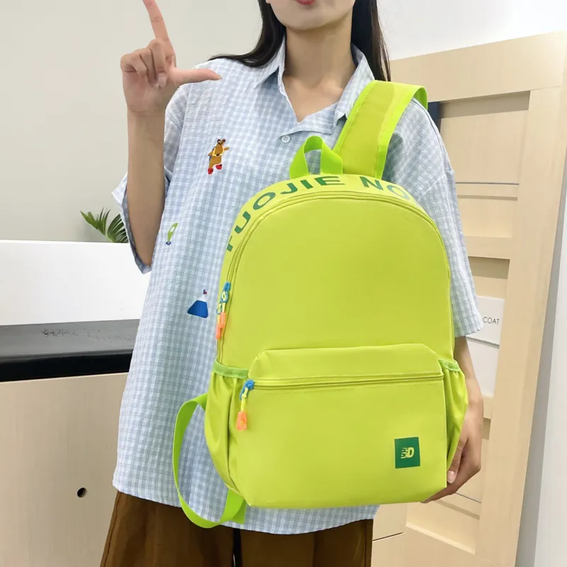 MOK Nylon Backpack Unisex Olive Dark Green/Light Fruit Green/Pink & Light Blue/Black-3