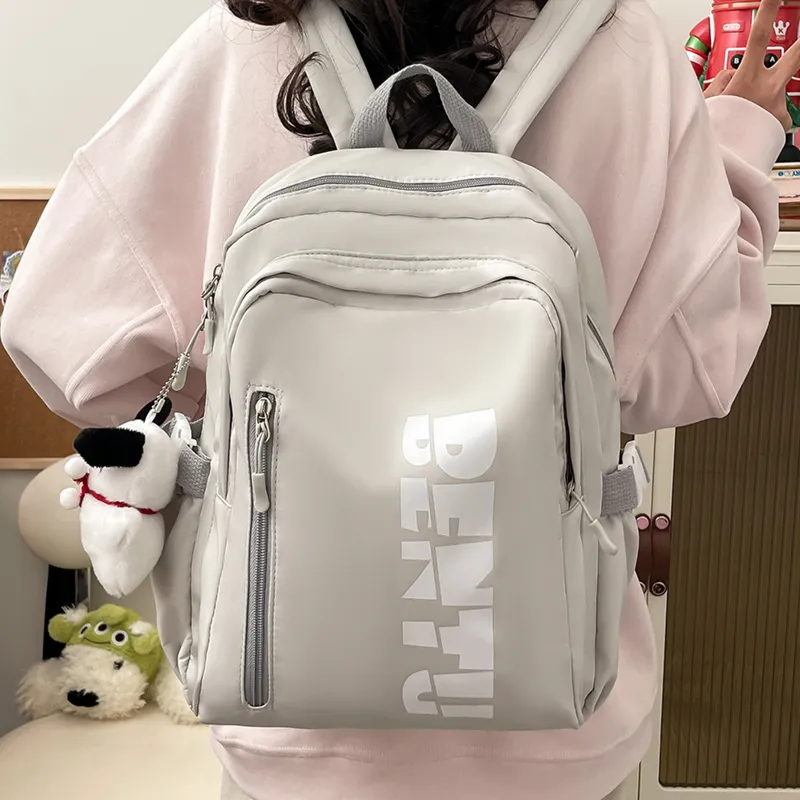 MOK Nylon Backpack Unisex Light Gray/Black/Pink/Yellow-1