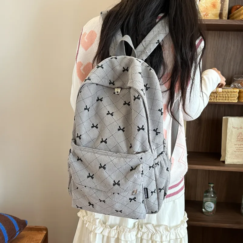 MOK Corduroy Backpack Women's White/Gray/Pink/Coffee-10