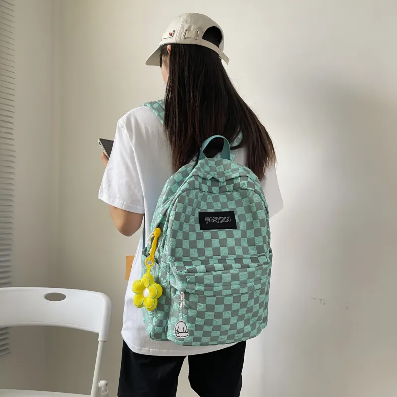 MOK Nylon Backpack Unisex Light Gray/Black/Neon Yellow/Peacock Blue-9