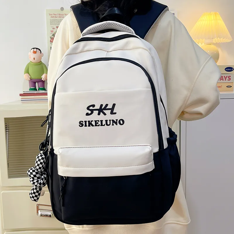 MOK Nylon Backpack Unisex Black/Burgundy/Khaki/Navy Blue-2