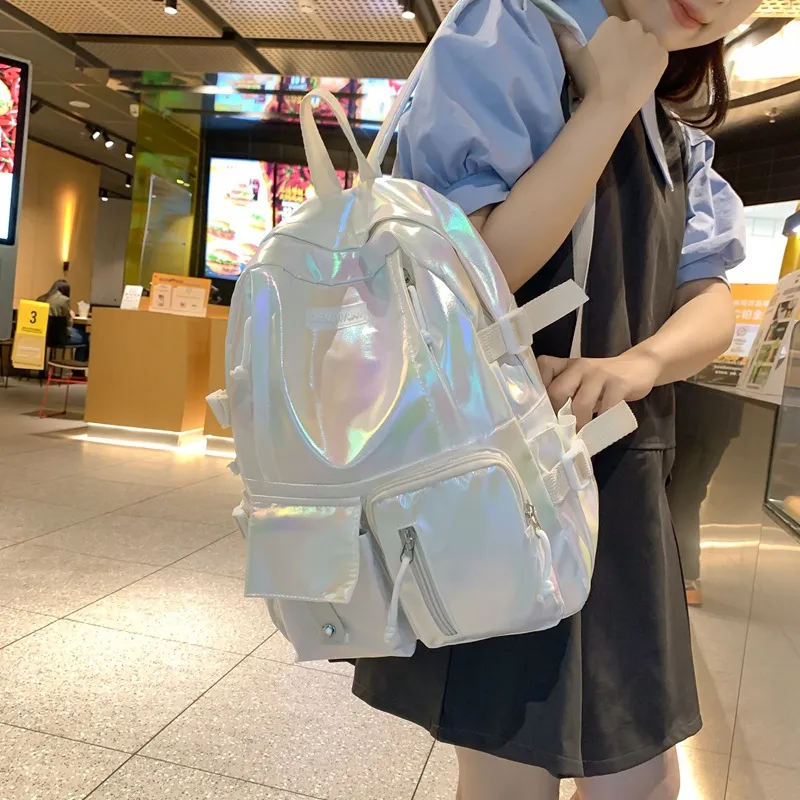 MOK Laser PU Backpack Unisex Ecru/Fuchsia/Light Green/Pink-2