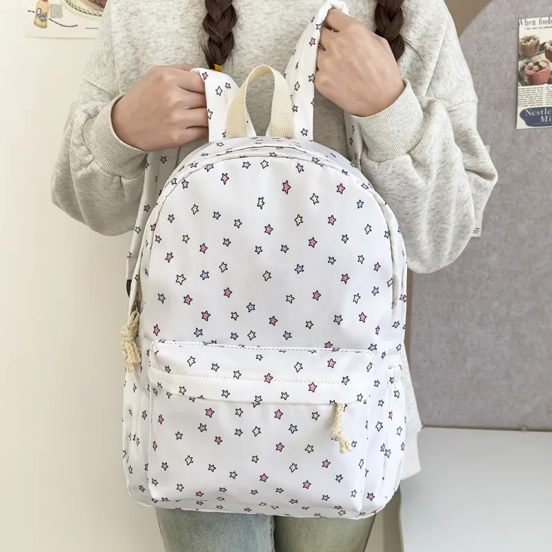 MOK Nylon Backpack Women's White Star/Blue Kitten/Yellow Kitten-1