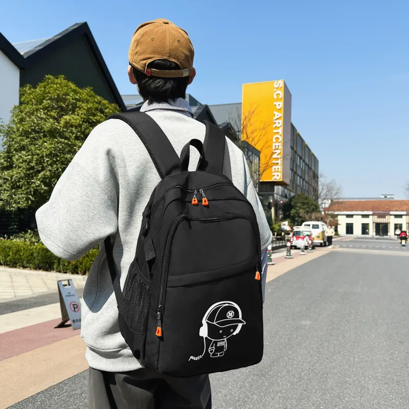 MOK Nylon Backpack Regular Unisex Pure Black/White/Blue/Black-1