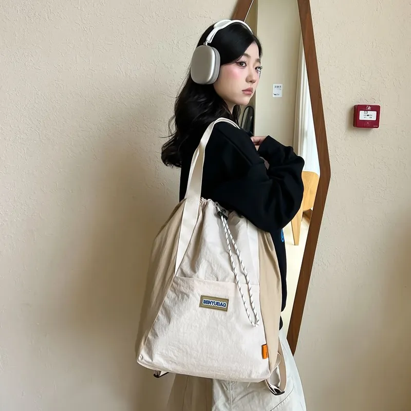 MOK Nylon Fabric Backpack Unisex Black & Gray/Black/Khaki/Green-5