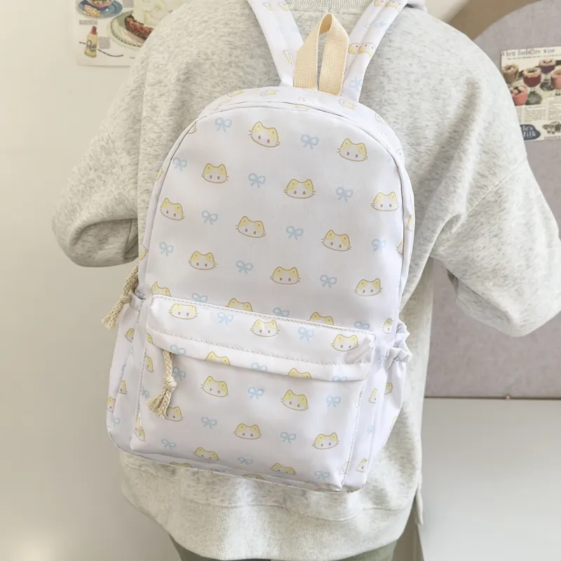 MOK Nylon Backpack Women's White Star/Blue Kitten/Yellow Kitten-7