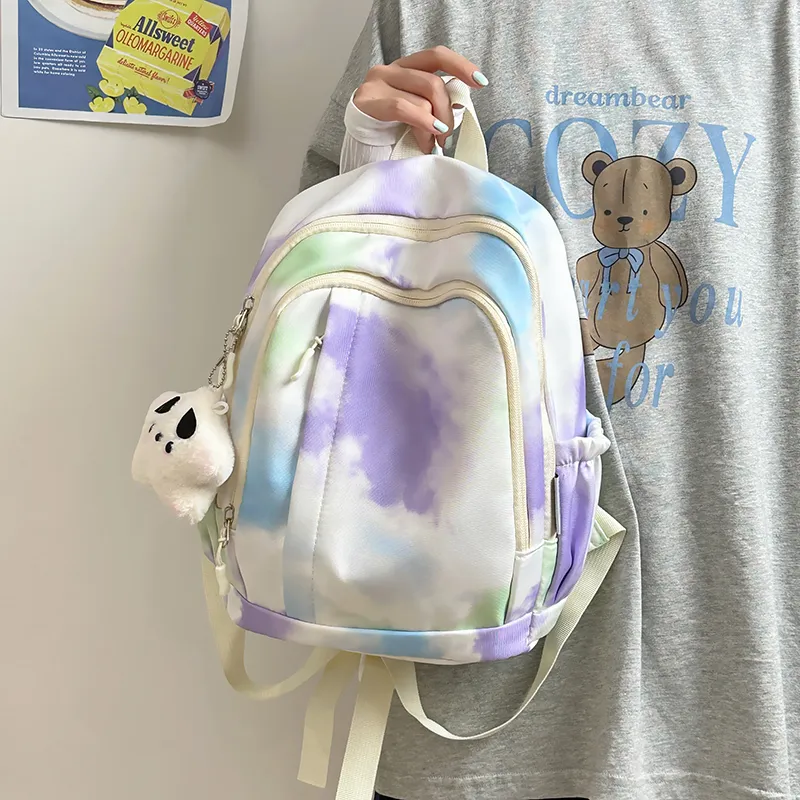 MOK Nylon Fabric Backpack Regular Unisex Gray/Purple/Yellow/Blue/Pink-6