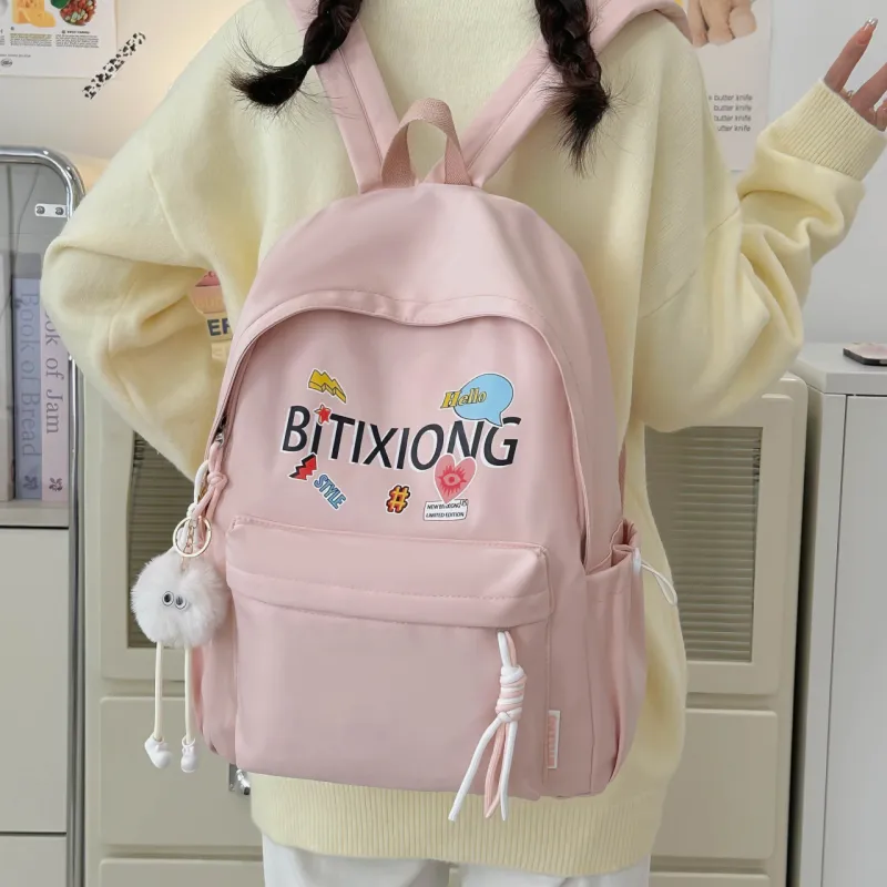 MOK Nylon Backpack Regular Women's White/Black/Yellow/Pink-18