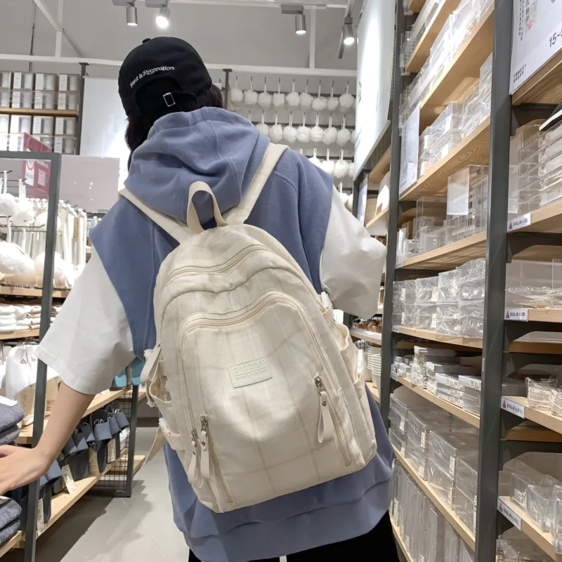 MOK Cotton Linen Blend With Nylon Backpack Unisex White/Black/Pink/Khaki-1